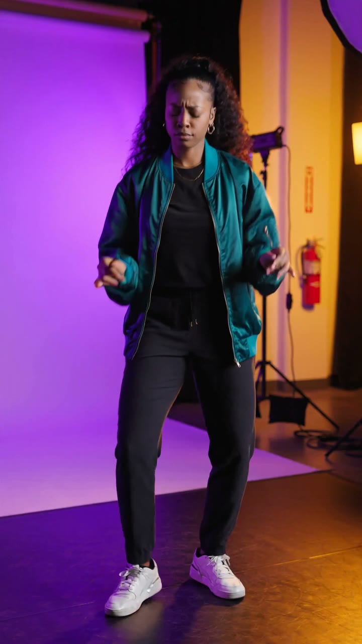 Una foto di un adulto diventa una danza in studio di 15 secondi con musica house-pop originale e passi semplici e ritmici.
